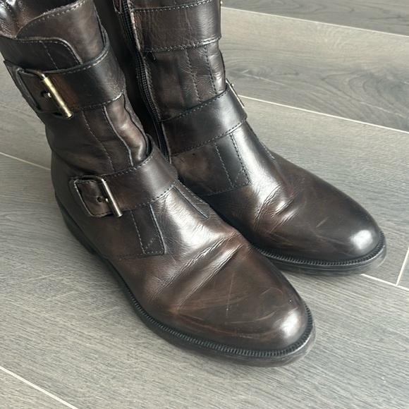 Emanuele Crasto Double Buckle Moto Boots Brown Leather Made in Italy Women 40 - Picture 3 of 17